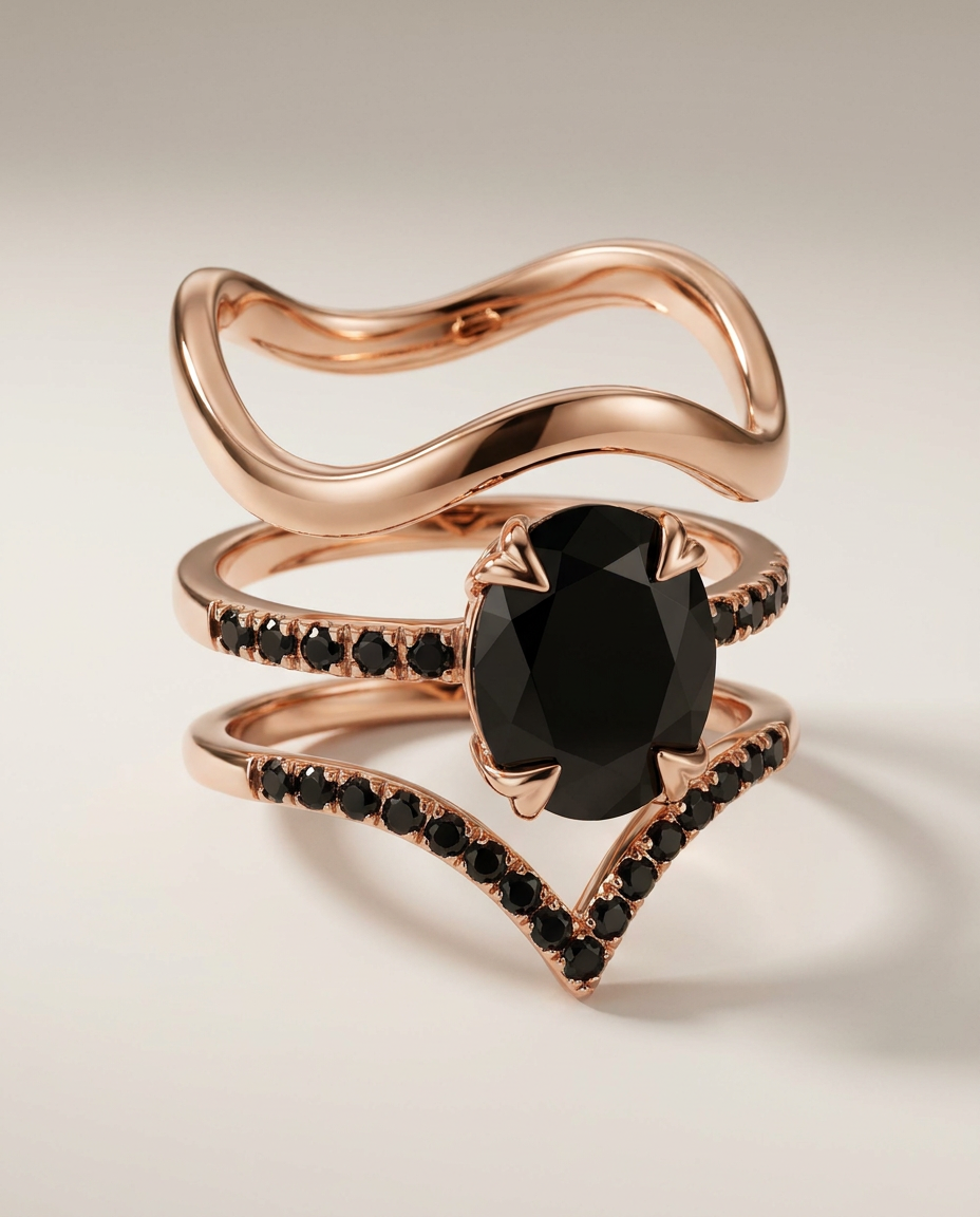 Lumière Trio · Black Obsidian & Black Spinel · 18k Rose Gold Vermeil